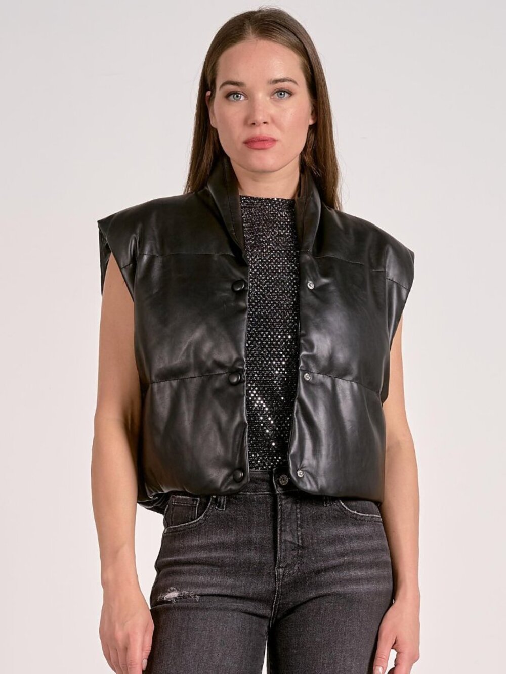 NWT Elan Faux Leather High Collar Vest  / L
